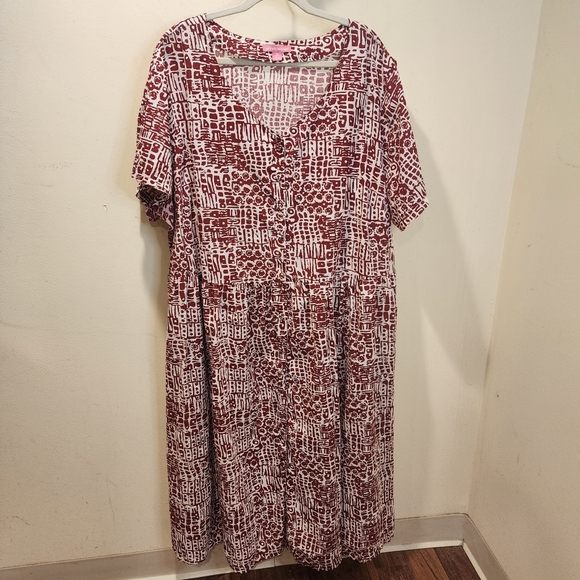 Women Within Chic Red and White Geometric Short Sleeves Maxi Dress Plus Size 3x - Picture 4 of 11